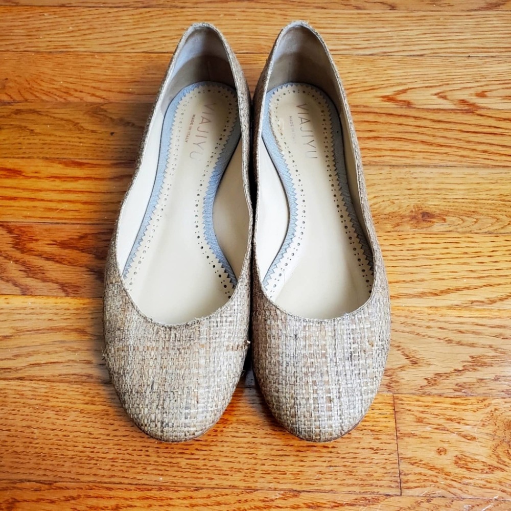 VIAJIYU Unique Custom Made Raffia Ballet Flats Shoes Made in Italy